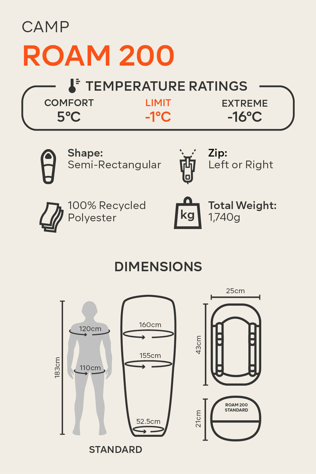 Macpac Standard Roam 200 Synthetic Sleeping Bag (-1&deg;C), Balsam, hi-res