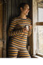 Macpac Women's 220 Merino Long Sleeve Top, Inca Gold/India Ink Stripe, hi-res