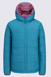 Macpac Kids' Pulsar Alpha Hooded Insulated Jacket, Biscay Blue/Lilac Rose Print, hi-res
