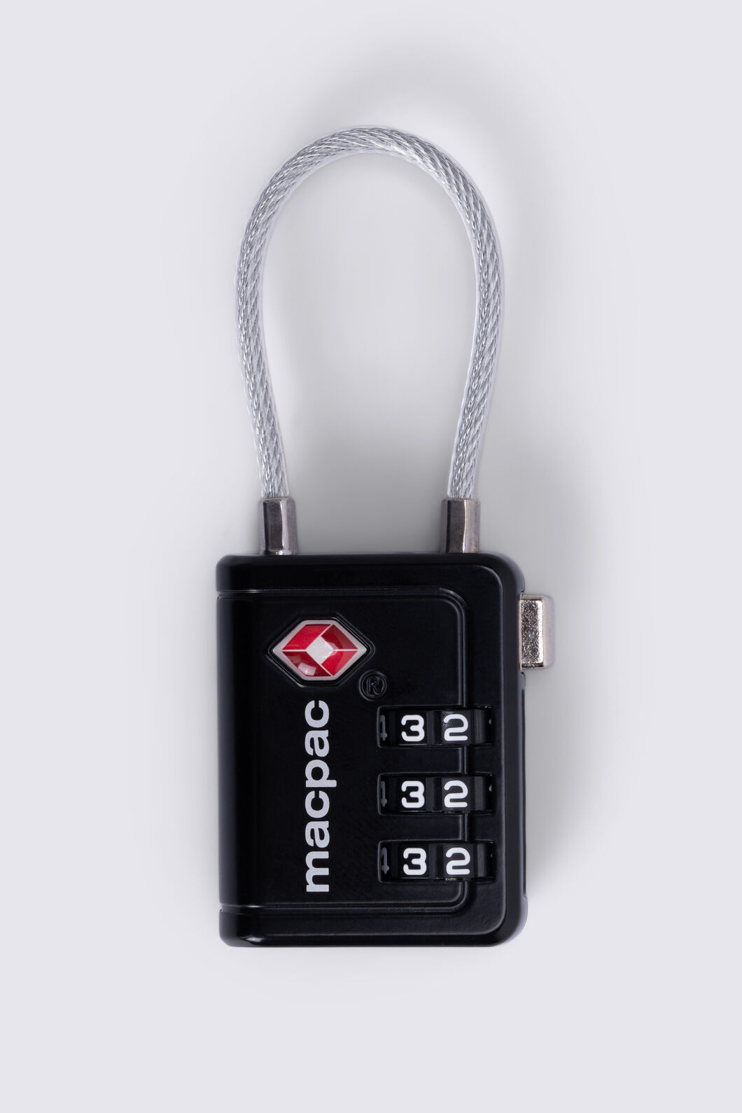 Macpac 3-dial Metal TSA 8 Cable Travel Padlock, Black, hi-res