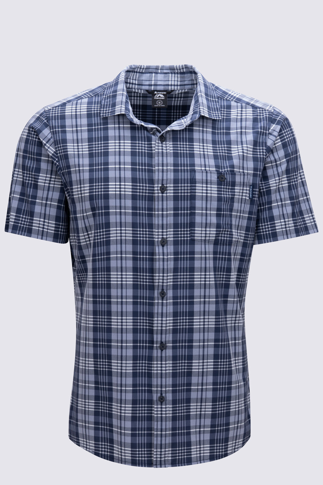 Macpac Men's Eclipse Short-Sleeve Shirt, Navy Iris Check, hi-res