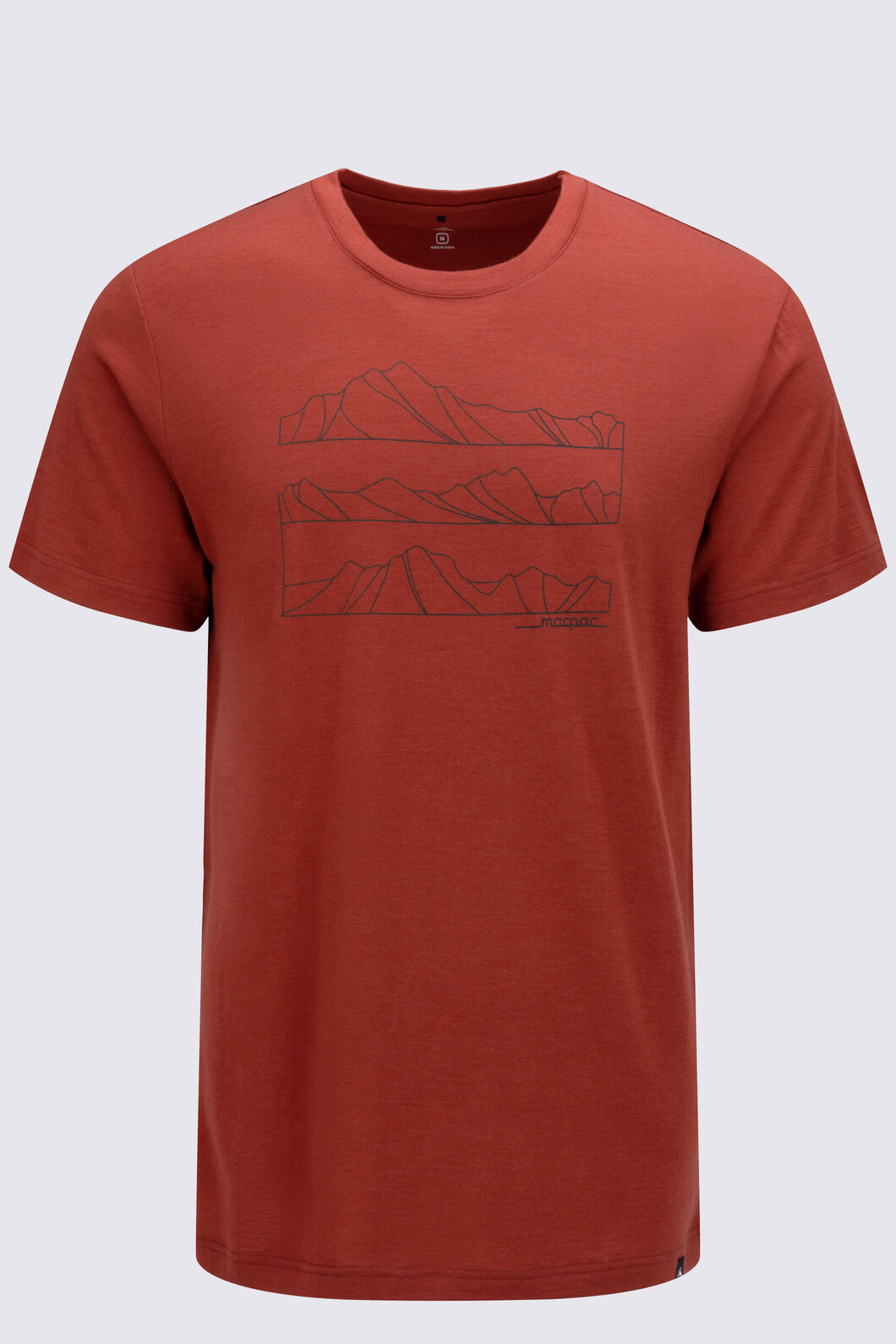 Macpac Men's Cross Lines 180 Merino T-Shirt, Barn Red, hi-res