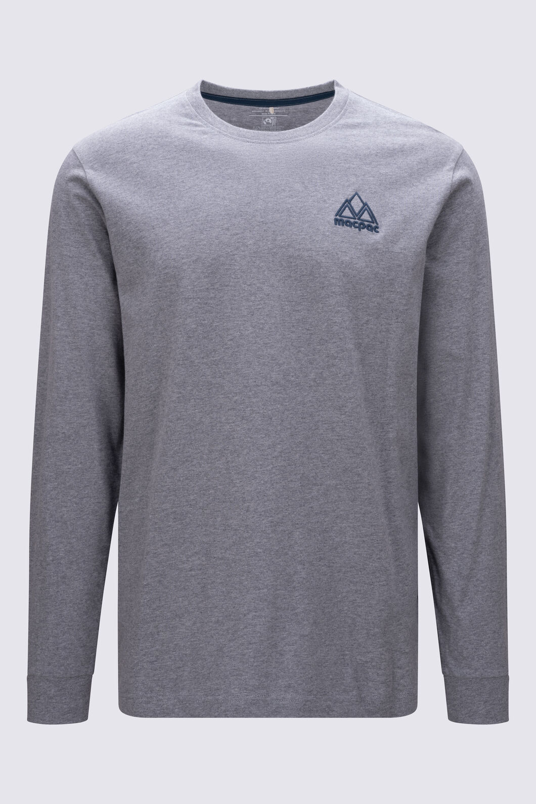 Macpac Men's Vintage Embroidered Fairtrade Organic Cotton Long Sleeve T-Shirt, Grey Marle, hi-res