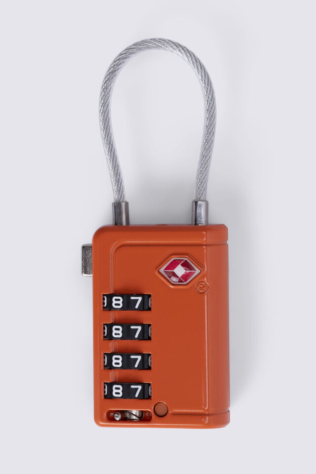 Macpac 4-dial Metal TSA 8 Cable Travel Padlock, Orange, view 1