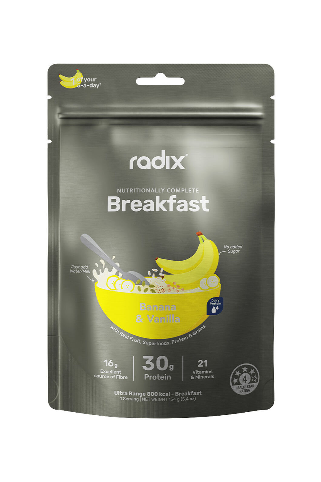 Radix ULTRA 800kcal Banana & Vanilla Dairy Breakfast - 154g, Grey, hi-res
