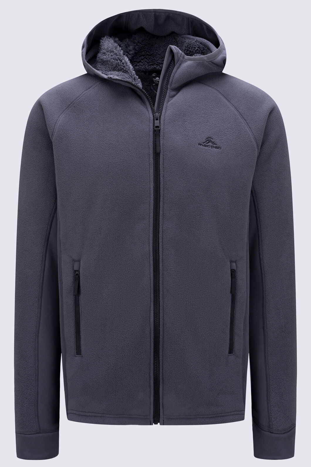 Macpac Mens Mountain Hooded Fleece Jacket, Forged Iron, hi-res