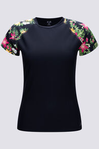 Macpac Women's Short Sleeve Rash Top, Black/Tahitian Dream, hi-res