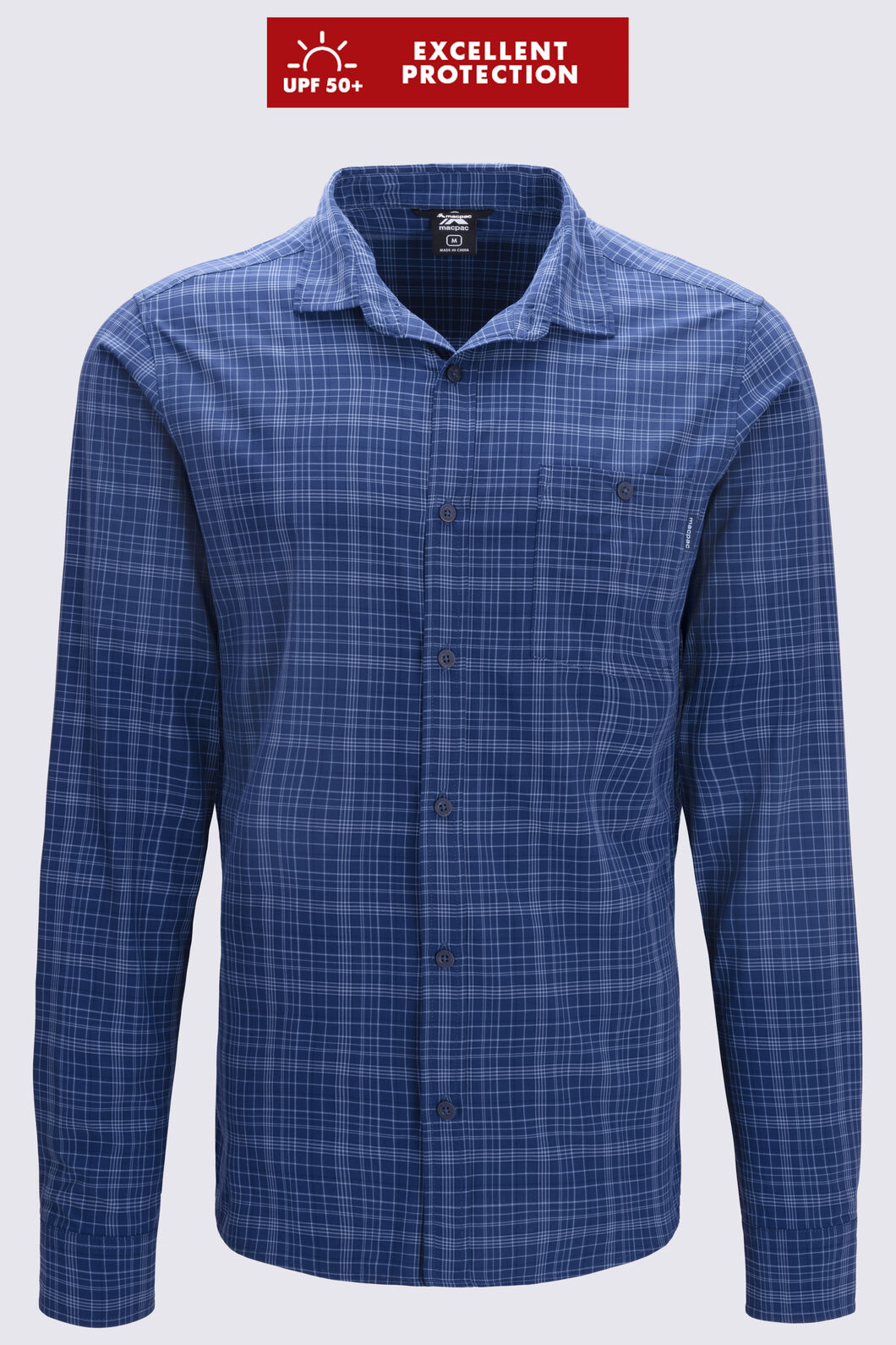 Macpac Men's Eclipse Long-Sleeve Shirt, Naval Academy Check, hi-res
