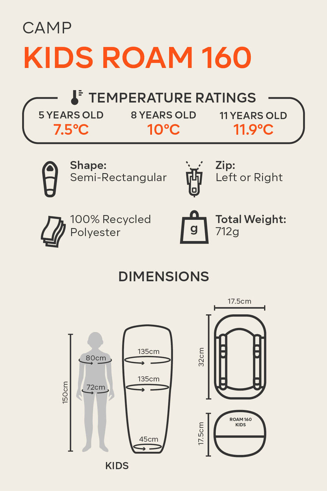 Macpac Kids' Roam 160 Synthetic Sleeping Bag (7.5&deg;C), Balsam, hi-res
