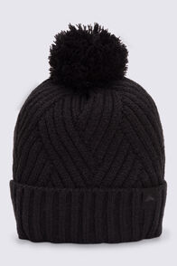 Macpac Criss Cross Pom Pom Beanie, Black, hi-res