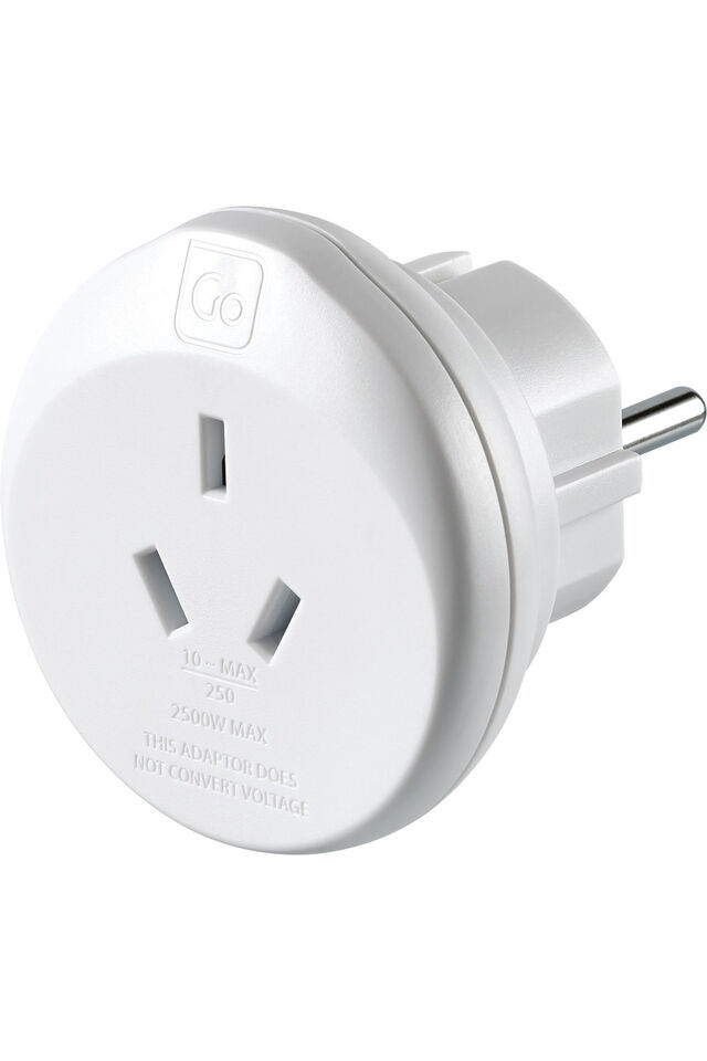 Go Travel AUS and NZ to EU Adaptor, White, view 1