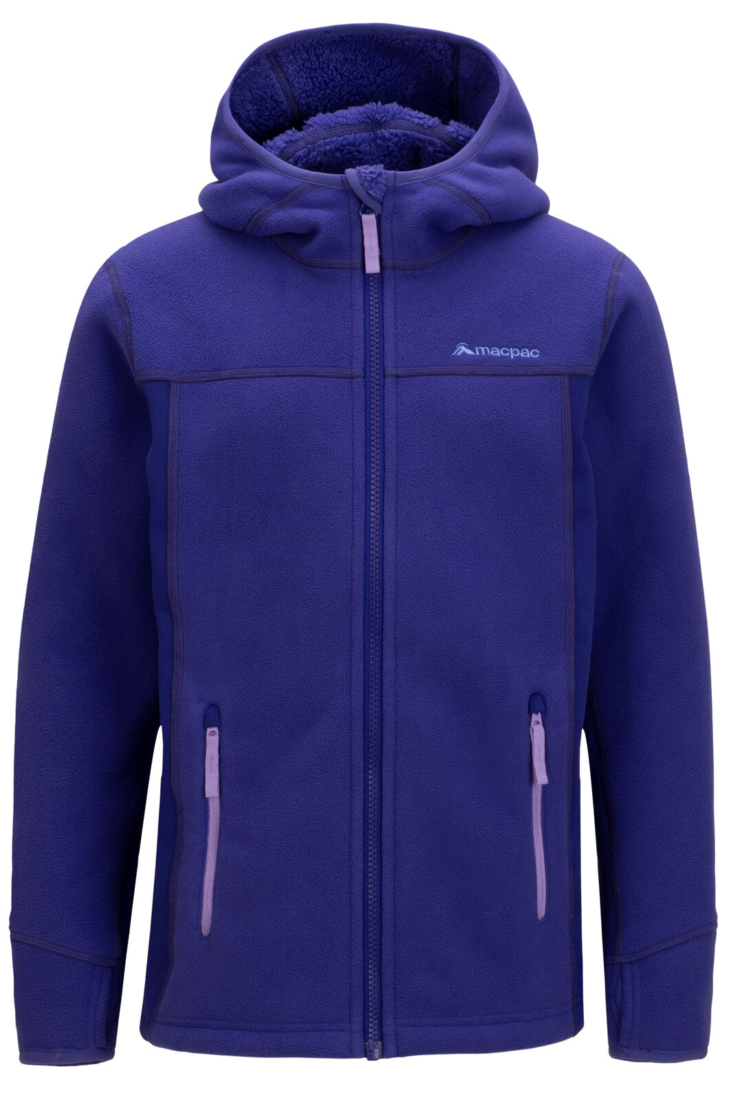 Macpac Kids' Mini Mountain Hooded Fleece Jacket, Apollo, hi-res