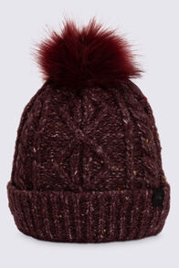 Macpac Flecked Pom Pom Beanie, Windsor Wine Fleck, hi-res