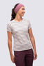Macpac Women's Ella 180 Merino T-Shirt, Egret/Plum Kitten Stripe, hi-res