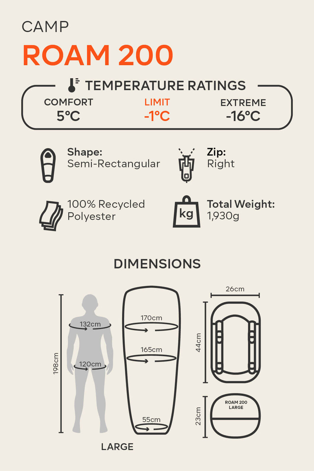 Macpac Large Roam 200 Synthetic Sleeping Bag (-1&deg;C), Balsam, hi-res