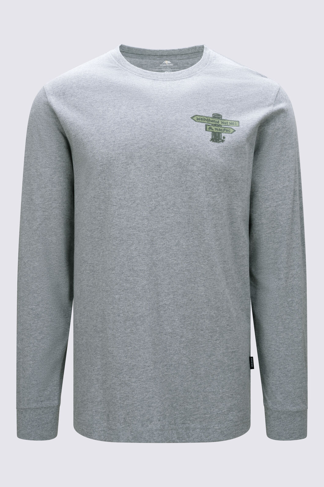 Macpac Men's Waihohonu Hut Fairtrade Organic Cotton Long Sleeve T-Shirt, Grey Marle, hi-res
