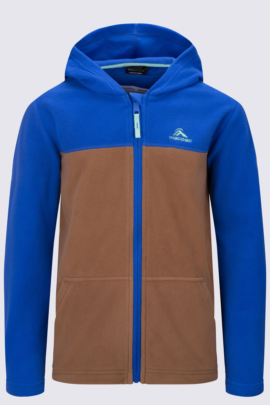 Macpac Kids' Ruru Fleece Jacket, Dazzling Blue/Toasted Coconut, hi-res