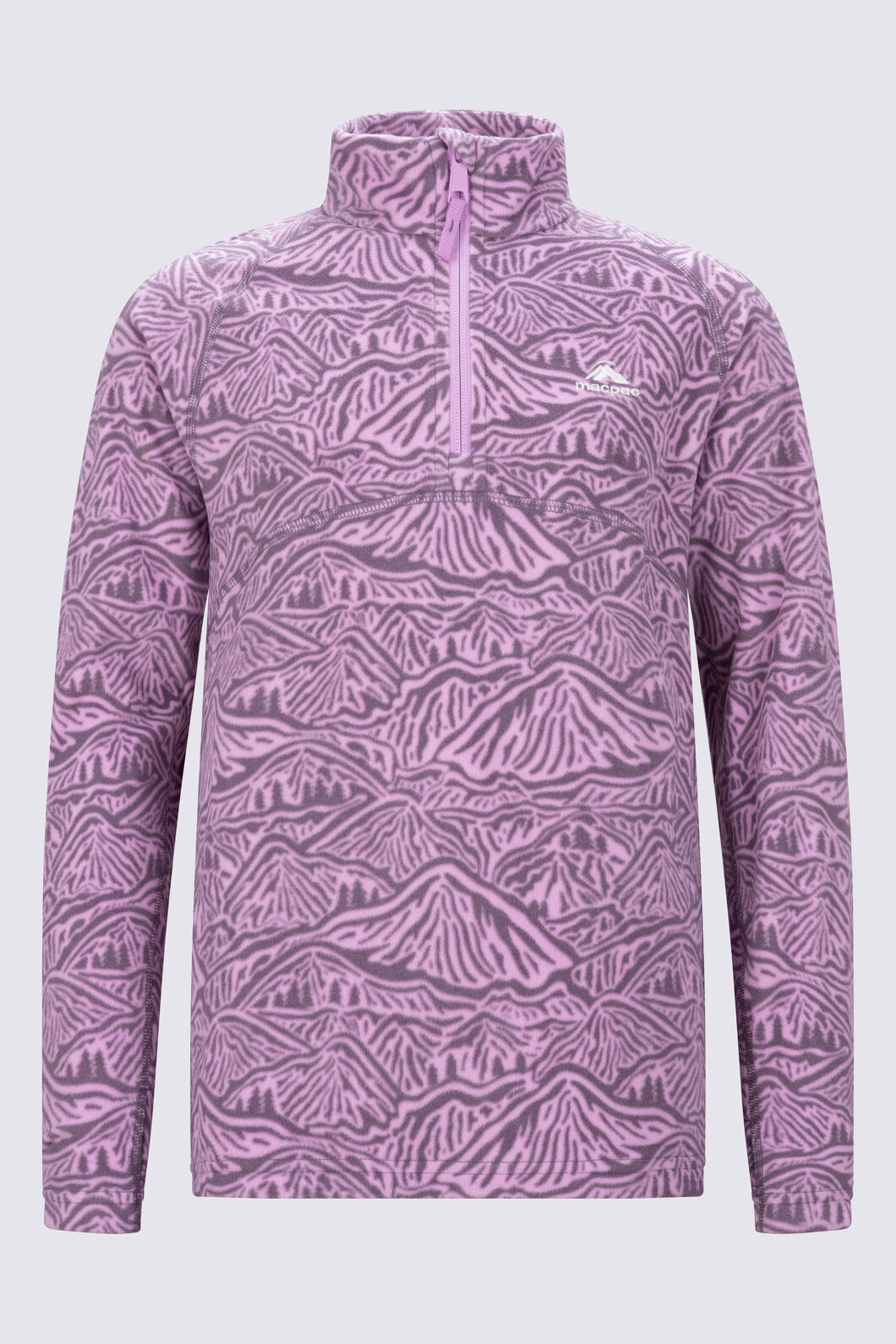 Macpac Kids' Ruru Fleece Pullover, Orchid Mountain Print, hi-res