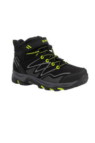 Hi Tec Kids' Blackout WP Mid Hiking Boots, Black/Lime, hi-res