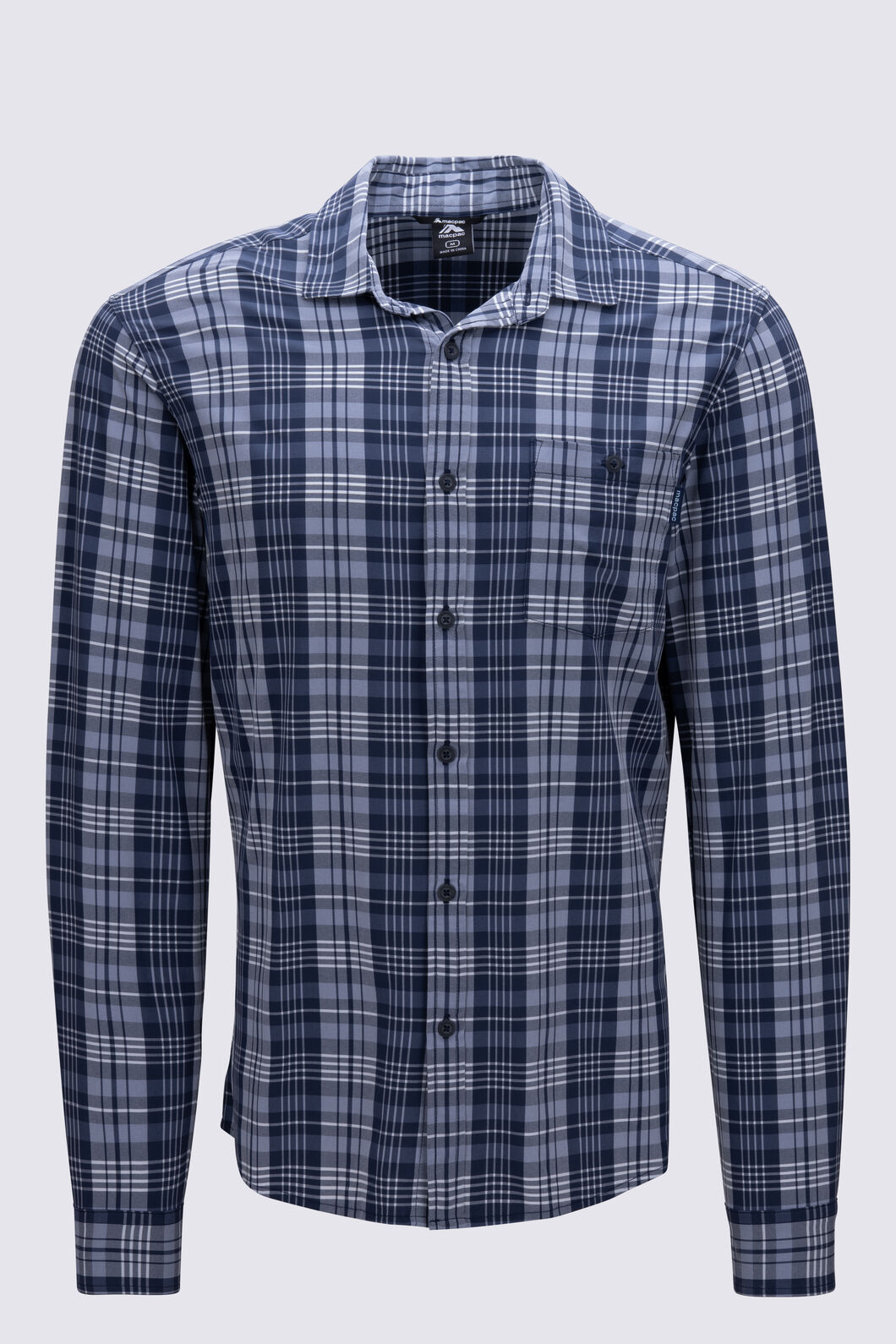 Macpac Men's Eclipse Long Sleeve Shirt, Navy Iris Check, hi-res