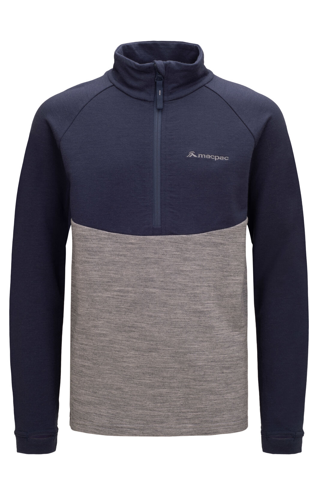 Macpac Kids' 280 Merino Pullover, Black Iris/Mid Grey Marle, hi-res