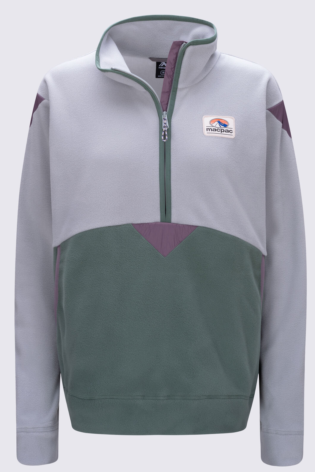 Macpac Women's Originals Fleece Pullover, Wrought Iron/Duck green, hi-res