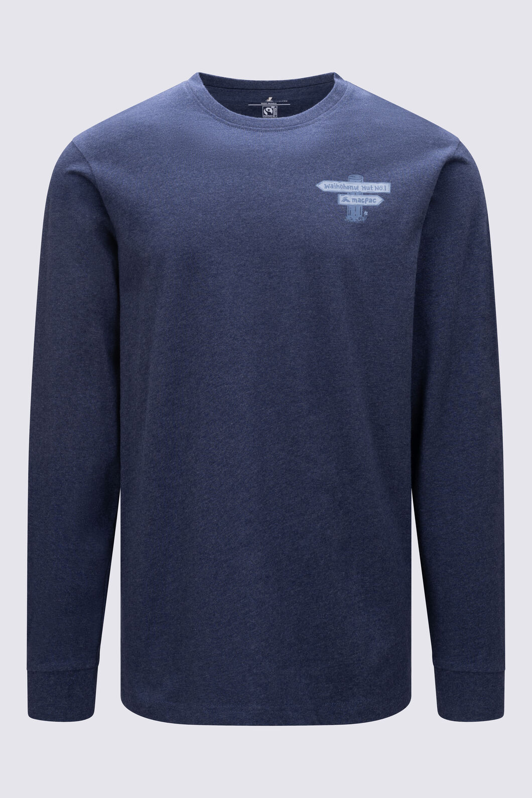 Macpac Men's Waihohonu Hut Fairtrade Organic Cotton Long Sleeve T-Shirt, Navy Marle, hi-res