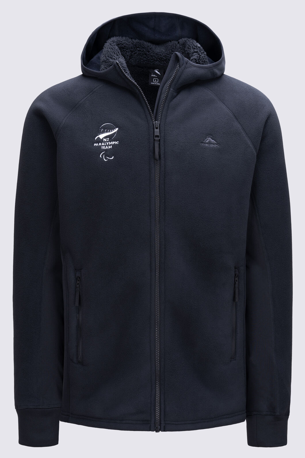 Macpac Paralympics Men’s Mountain Hooded Fleece Jacket, True Black, hi-res