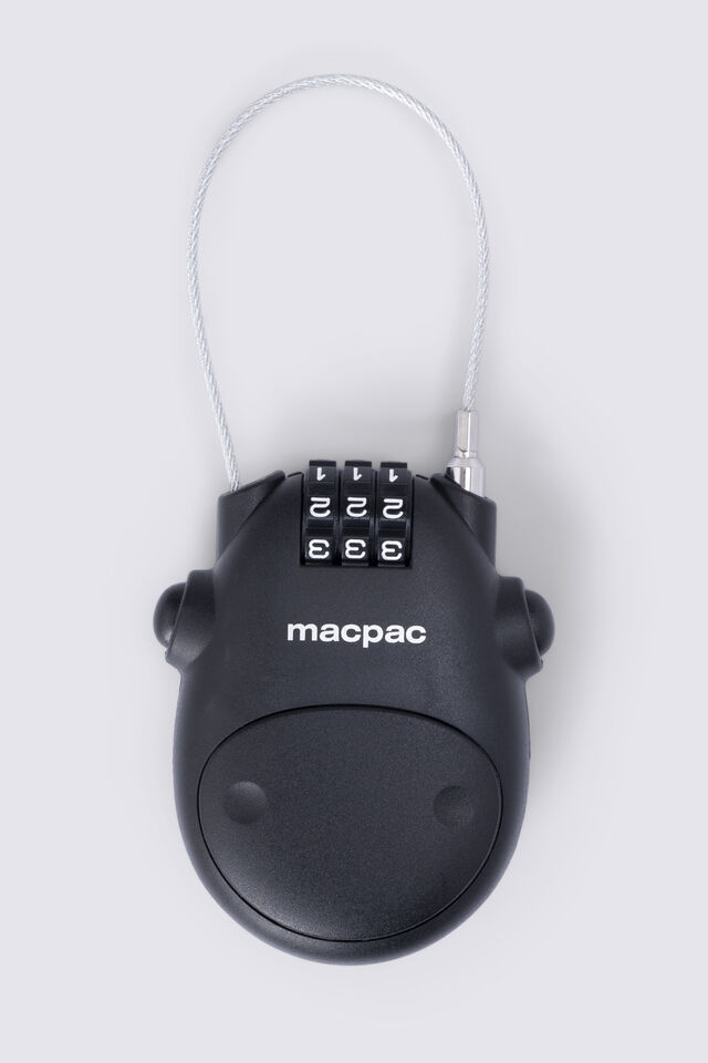 Macpac 3-dial Retractable Cable Padlock, Black, view 1