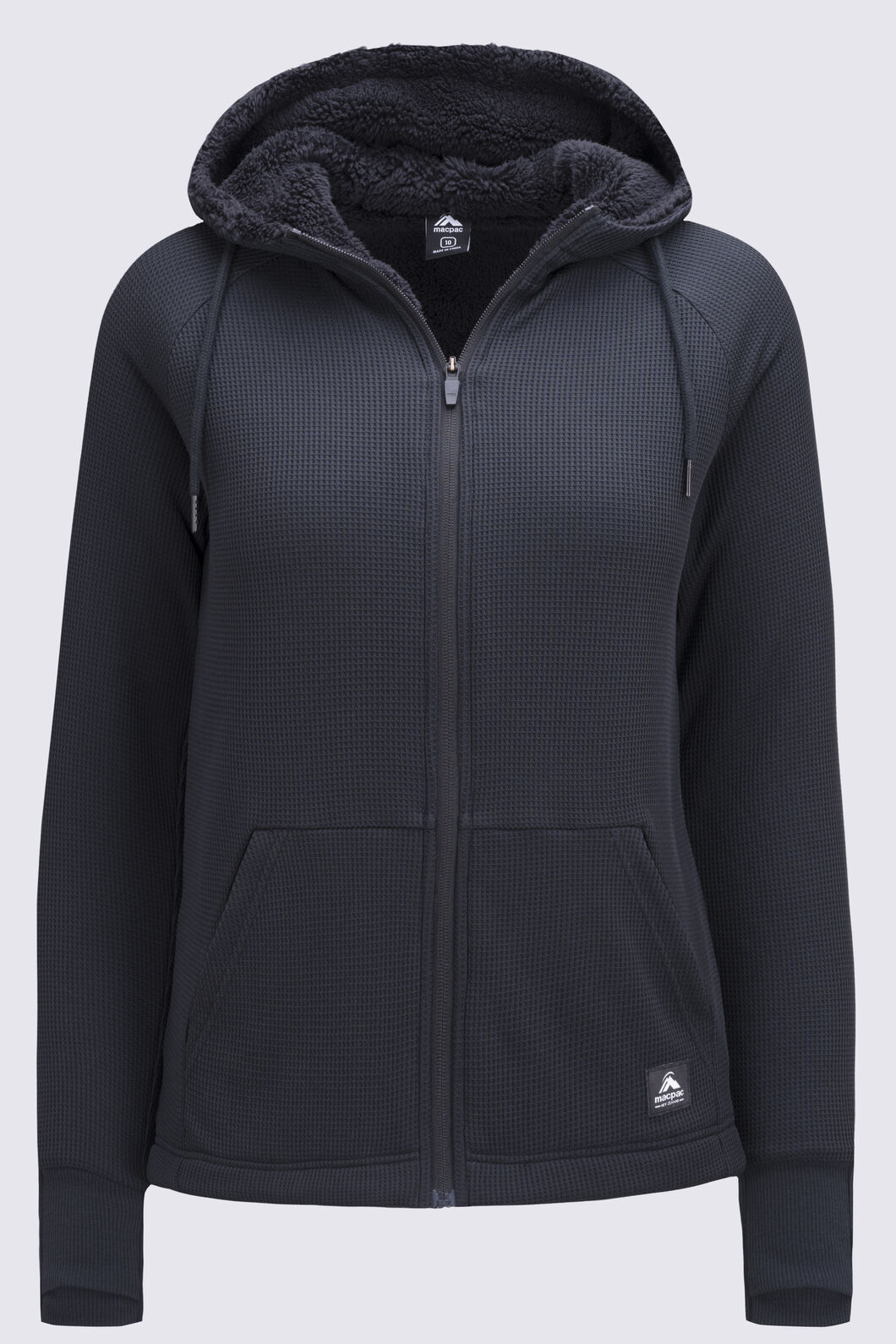 Macpac Women's Waffle Sherpa Hooded Jacket, Black, hi-res