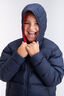 Macpac Kids' Atom Hooded Down Jacket, Navy/Molten Lava, hi-res