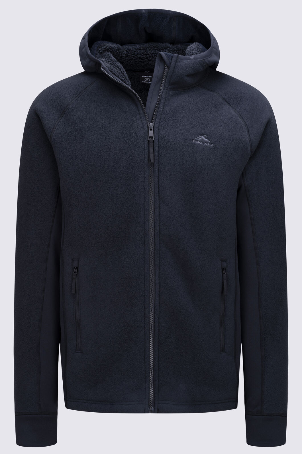 Macpac Mens Mountain Hooded Fleece Jacket, True Black, hi-res