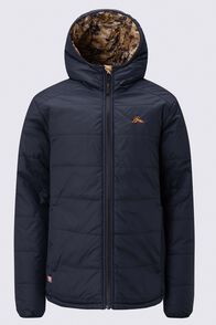 Macpac Kids' Pulsar Alpha Hooded Insulated Jacket, Black/Glazed Ginger Print, hi-res