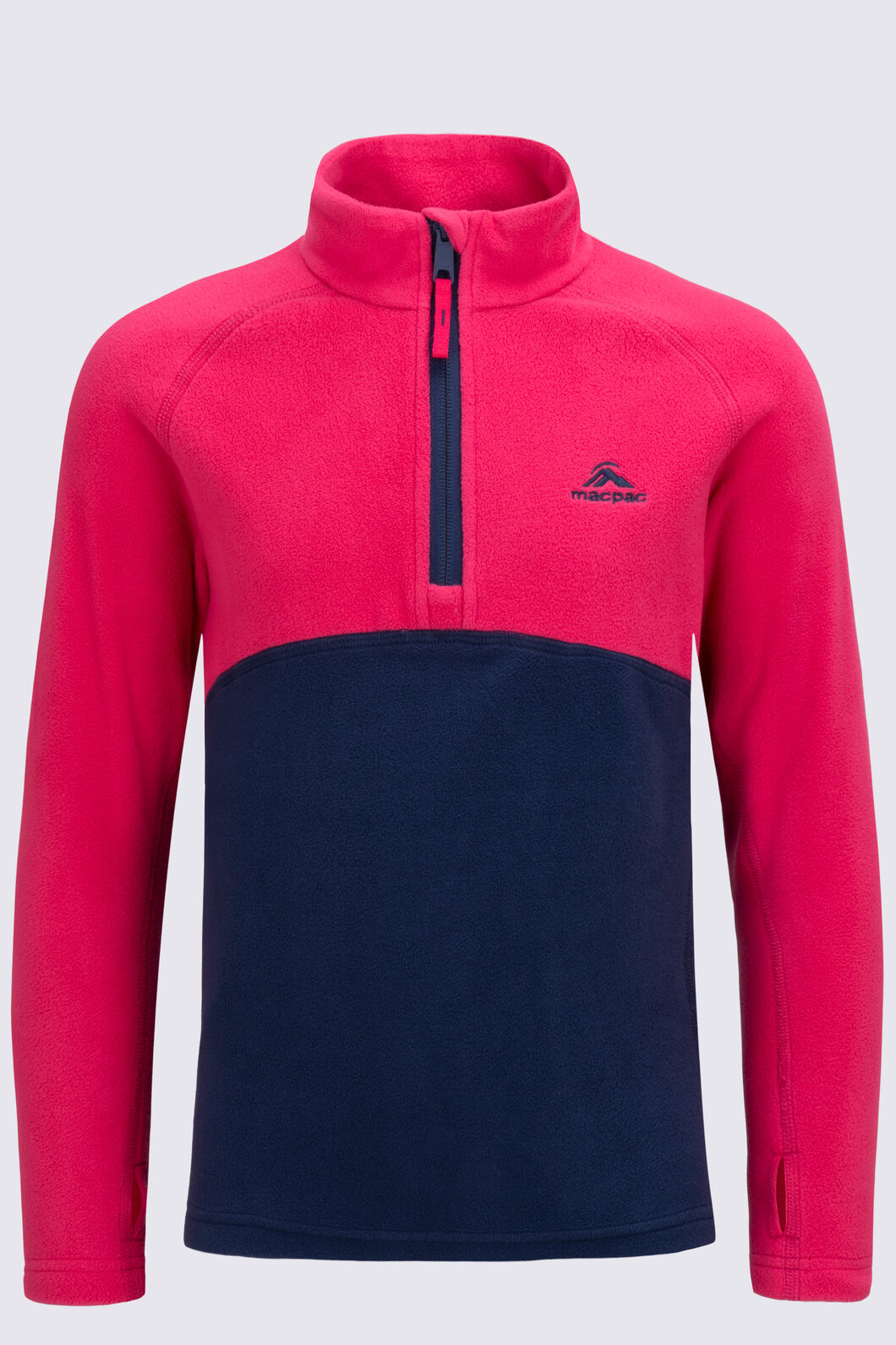Macpac Kids' Ruru Fleece Pullover, Raspberry/Navy, hi-res