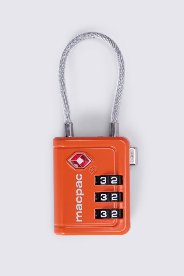 Macpac 3-dial Metal TSA 8 Cable Travel Padlock, Orange
