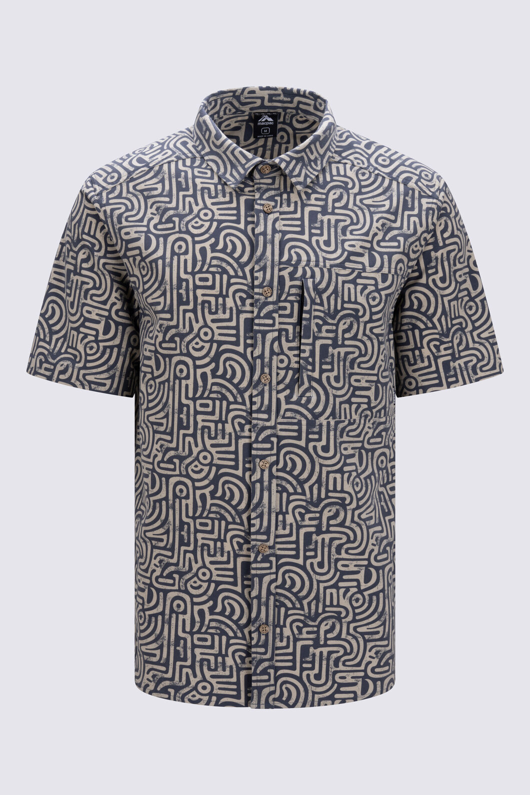 Macpac Men's Camp Printed Short-Sleeve Shirt, Dust Worn Lines Print, hi-res