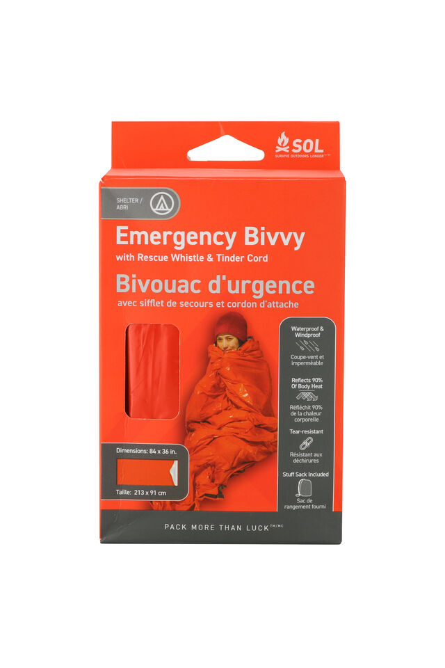 SOL Emergency Bivvy with Rescue Whistle, Orange, view 1