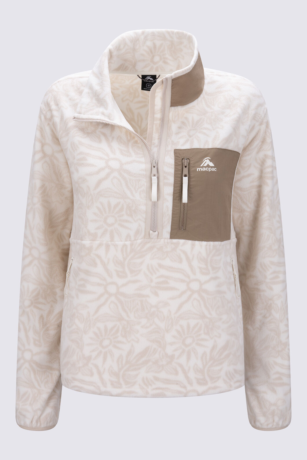 Macpac Women's Kindling Fleece Pullover, Coconut Milk Print, hi-res