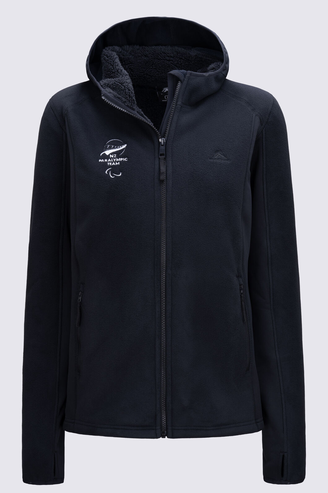 Macpac Paralympics Women’s Mountain Hooded Fleece Jacket, Black, hi-res