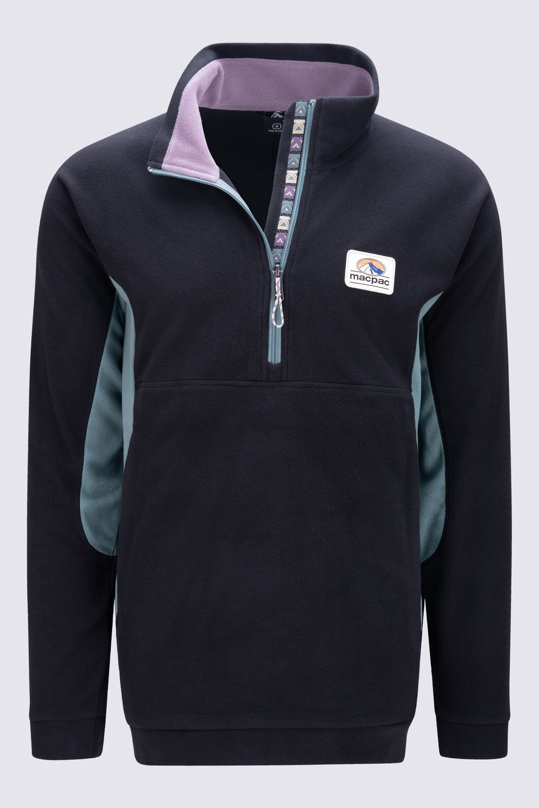 Macpac Men&rsquo;s Heritage Fleece Pullover, Black/North Atlantic, hi-res
