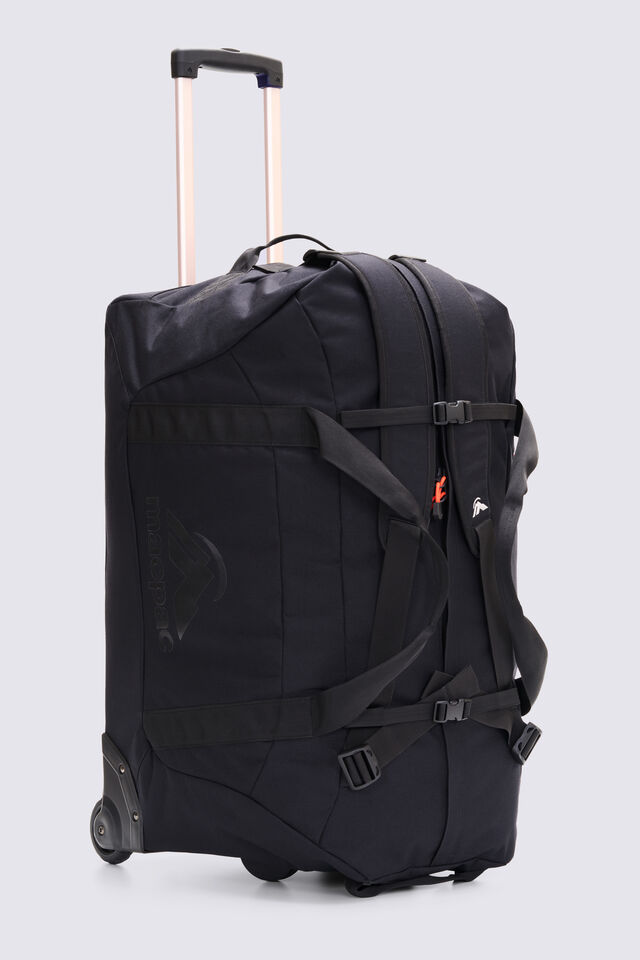 Macpac 120L Wheeled Duffel Bag, Black/Black