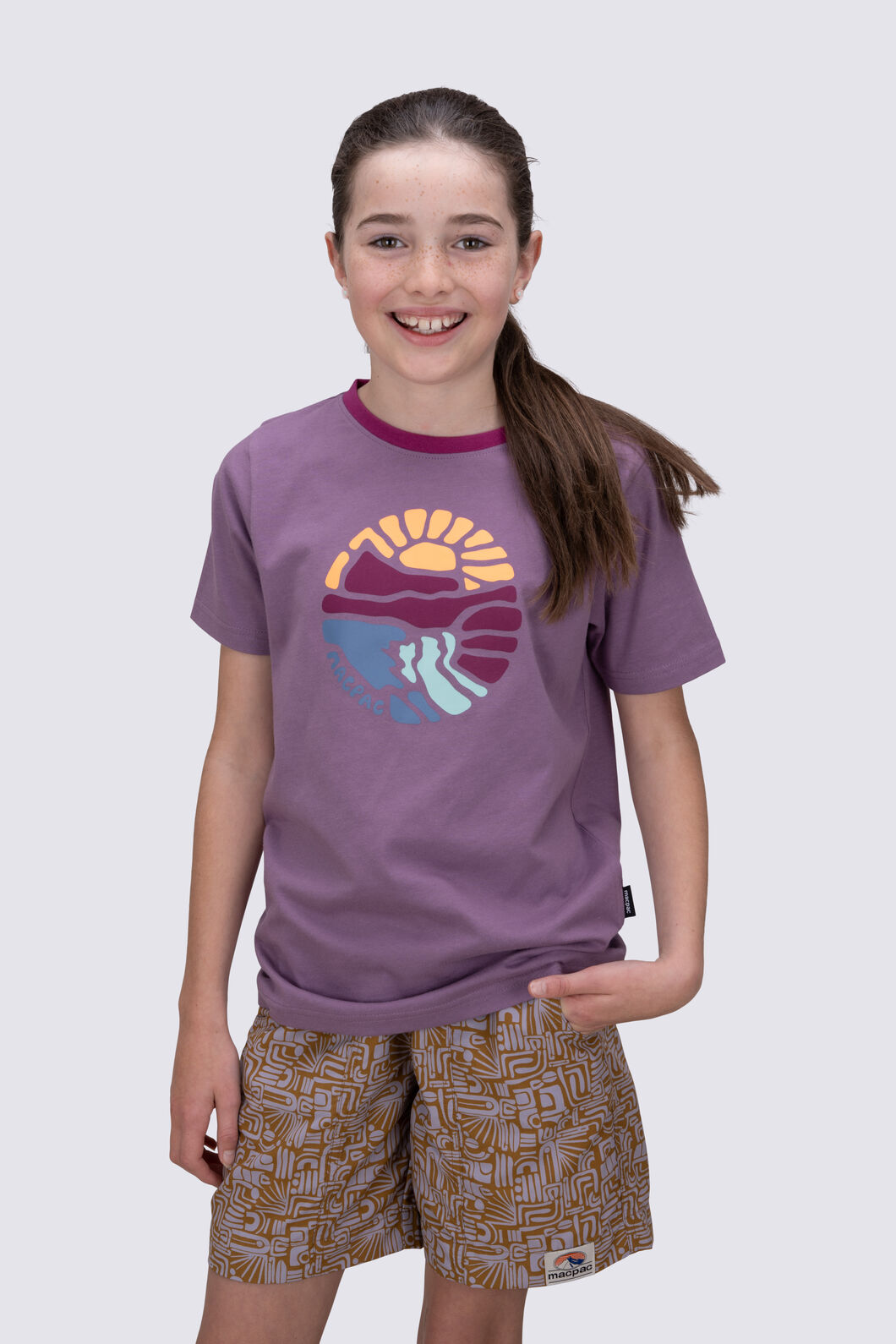 Macpac Kids' Abstract Nature Fairtrade Organic Short Sleeve T-Shirt, Grapeade, hi-res