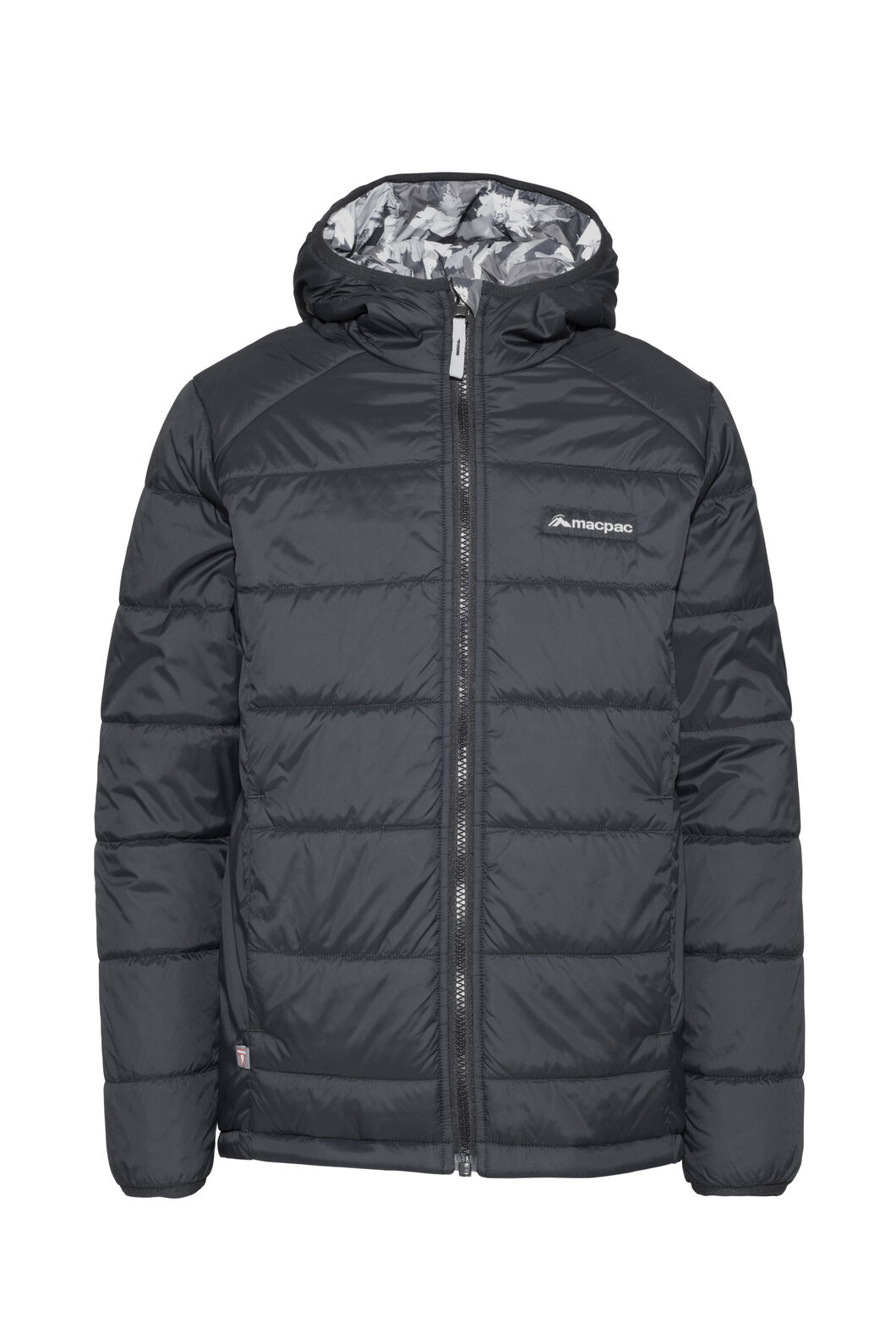 Macpac Kids' Pulsar Alpha Hooded Insulated Jacket, Black/Black Print, hi-res