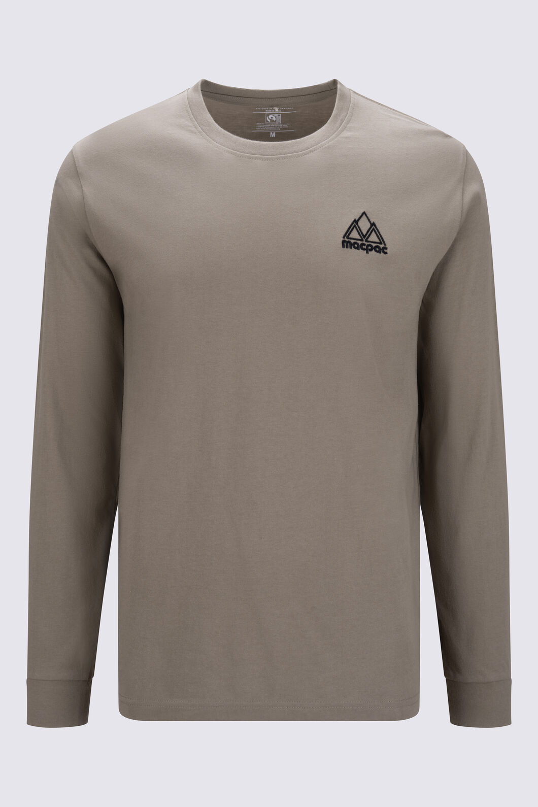 Macpac Men's Vintage Embroidered Fairtrade Organic Cotton Long Sleeve T-Shirt, Pumice, hi-res