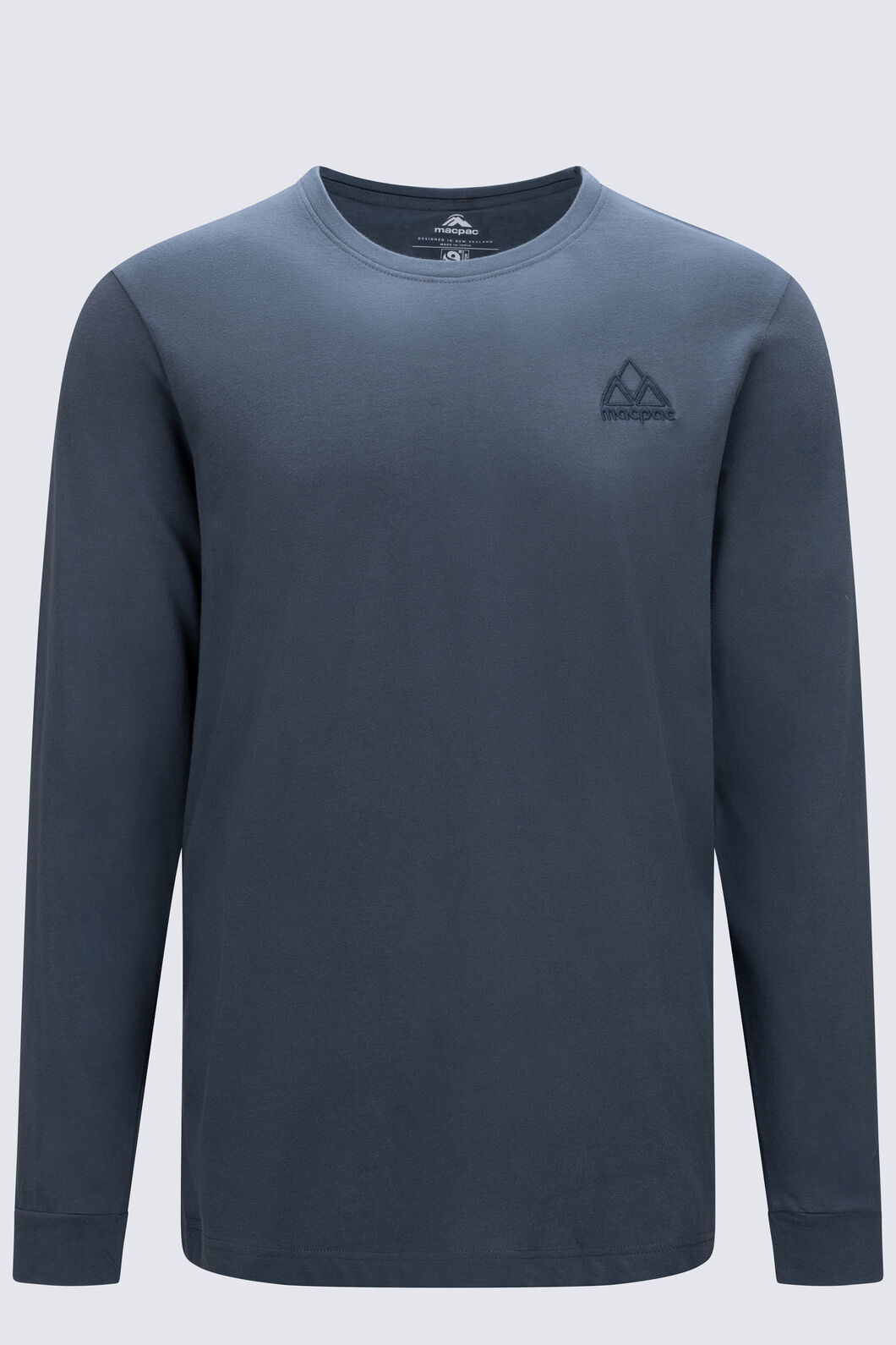 Macpac Men's Vintage Embroidered Fairtrade Organic Cotton Long Sleeve T-Shirt, Dark Slate, hi-res