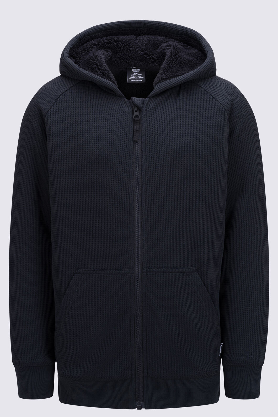 Macpac Kids' Waffle Sherpa Hooded Jacket, Black, hi-res