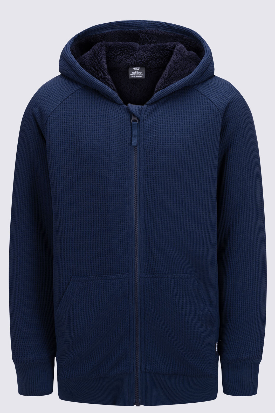 Macpac Kids' Waffle Sherpa Hooded Jacket, Navy Iris, hi-res