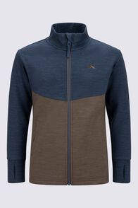 Macpac Kids' Moonlight Merino Jacket, Stone Grey Marle/Midnight Navy, hi-res