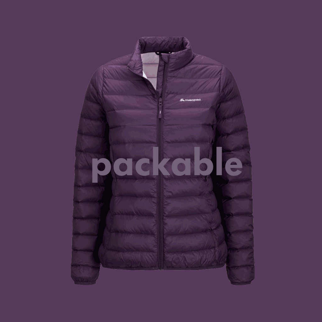Purple Uber Light Jacket with text reading: Packable