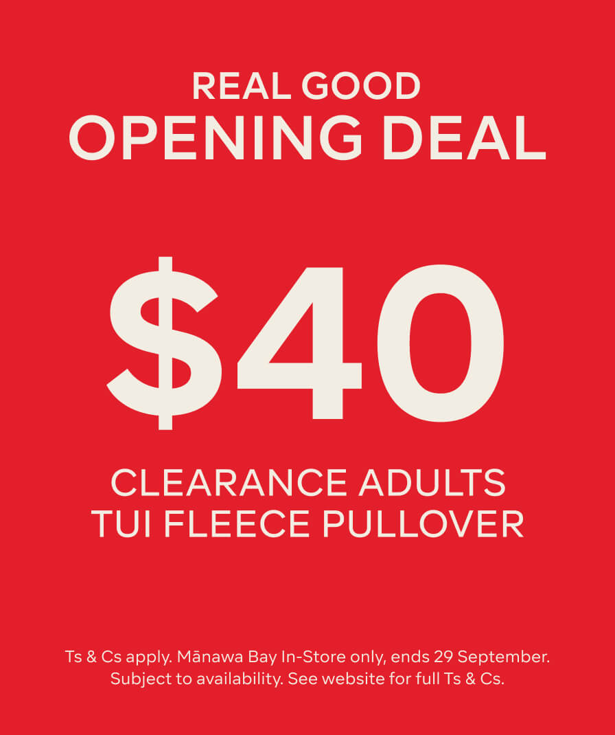 $40 Clearance adults tui fleece pullover, In-Store only, ends 29 September. Subject to availability.